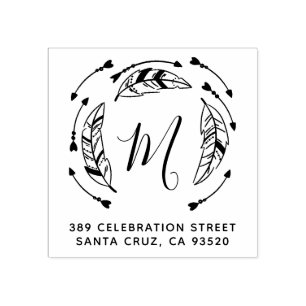 Boho Feathers & Arrows Initial & Rücksendeadresse Gummistempel