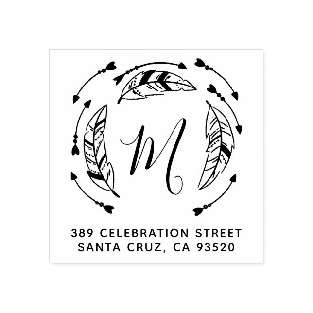 Boho Feathers & Arrows Initial & Rücksendeadresse Gummistempel (Prägung)