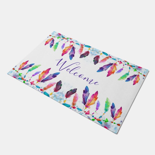 Boho feathers custom doormat fußmatte (Schrägansicht)
