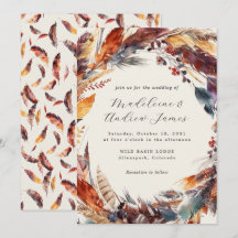 Boho Feathers Fall Wreath Calligrafy Wedding