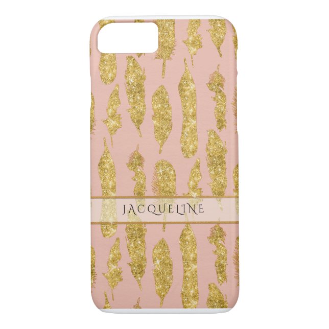 Boho Feathers Gold Glitzer Blush Pink Wasserfarbe Case-Mate iPhone Hülle (Rückseite)