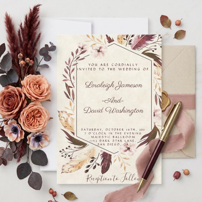 Boho Feathers Hochzeitseinladung Einladung (Von Creator hochgeladen)