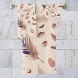 Boho, Feathers, modern, Chic, Nuetral, Tan Badhandtuch Set