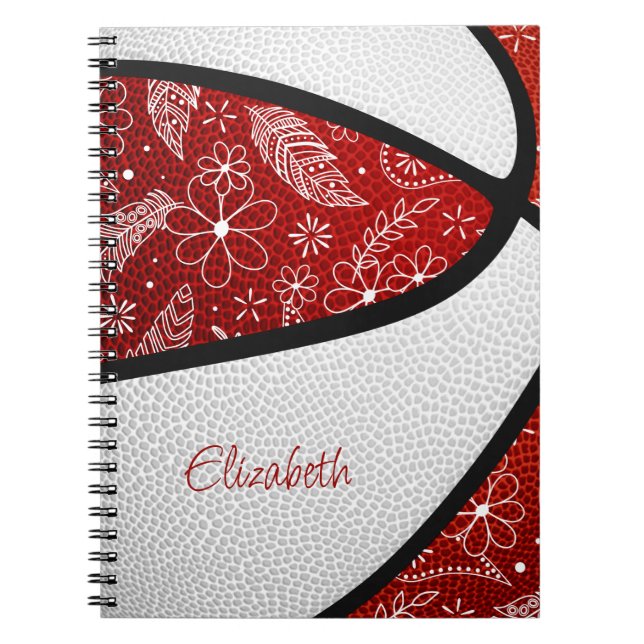 Boho feathers paistisch rot weißen Basketball Notizblock (Vorderseite)