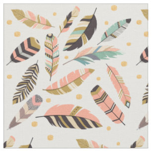Boho Feathers Pattern auf Weiß Stoff