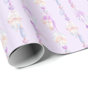 Boho feathers Perlen lila Aquarellkunst wickeln Geschenkpapier
