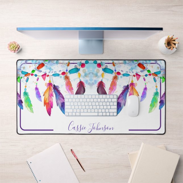 Boho feathers personalisiert Notizblock Schreibtischunterlage (Büro 1)