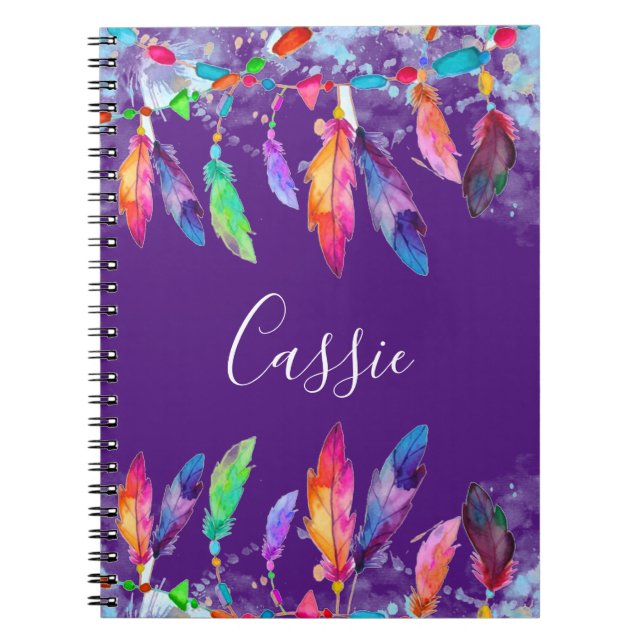 Boho feathers personalisiertes Notebook Notizblock (Vorderseite)