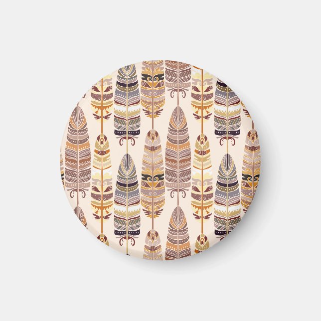 Boho Feathers: Stamm-nahtloses Muster Magnet (Vorne)