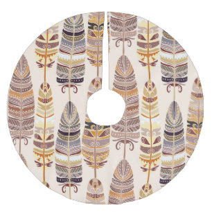 Boho Feathers: Stamm-nahtloses Muster Polyester Weihnachtsbaumdecke