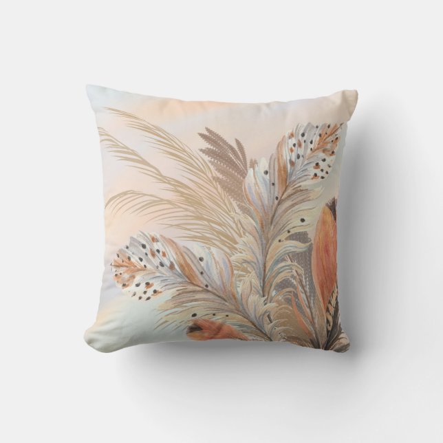 Boho Feathers Throw Kissen (Vorderseite)