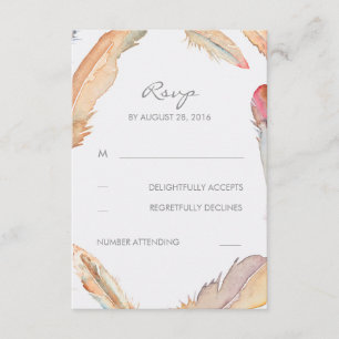Boho Feathers Watercolor Wedding RSVP Cards Karte
