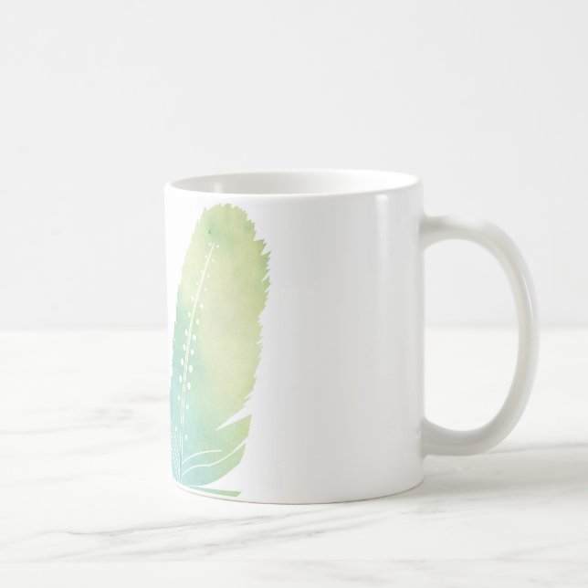 Boho Feder-Aquarell-Grün und Blau Kaffeetasse (Rechts)