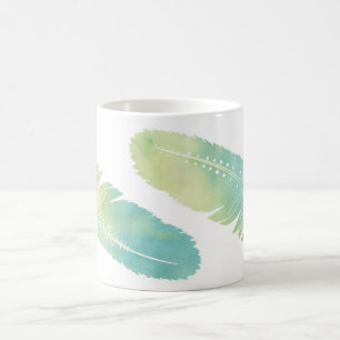 Boho Feder-Aquarell-Grün und Blau Kaffeetasse