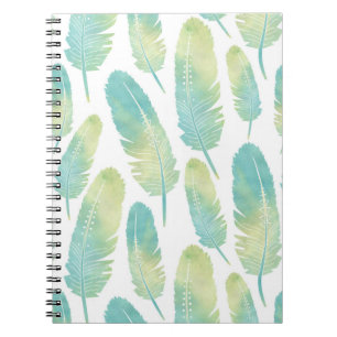 Boho Feder-Aquarell-grünes und blaues Muster Notizblock