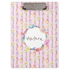 Boho Feder Aquarellkunst Name Rosa Zwischenwand Klemmbrett