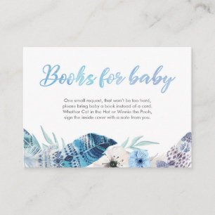 Boho Feder blaue Bücher für Baby Babyparty-Karte Begleitkarte
