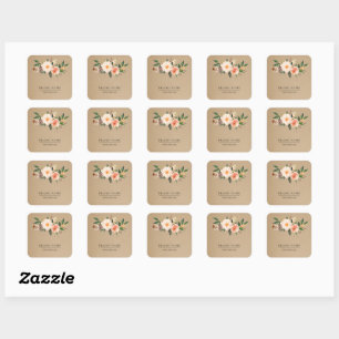 Boho-Feder-Blumen-Logo-Faux-Kraft individuell Quadratischer Aufkleber