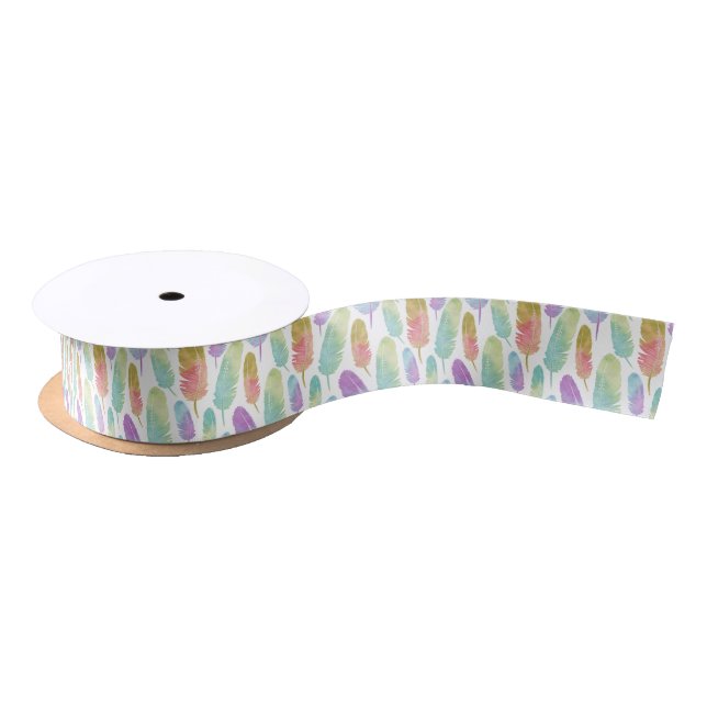Boho Feder-Muster-Aquarell-Regenbogen Satinband (Spule)