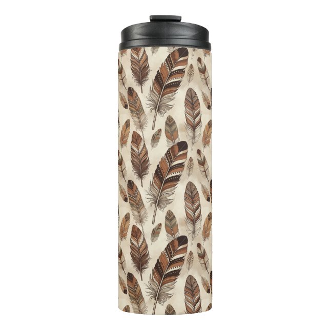 Boho-Feder-Muster Thermosbecher (Vorderseite)