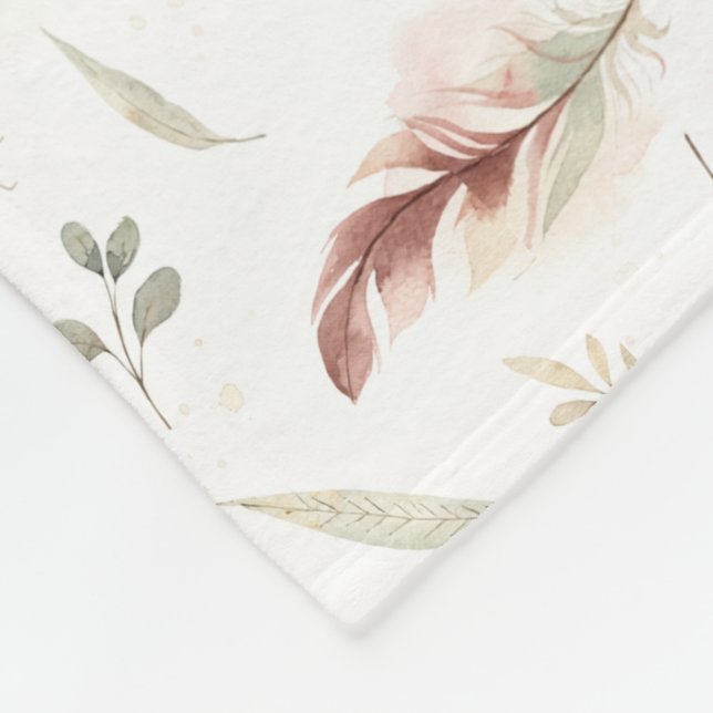 Boho-Feder- und Blatt-Streu-Wasserfarbenmuster Fleecedecke (Ecke)