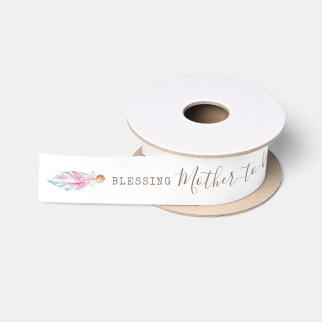 Boho Feder und Perlen rosa Mutter zu segnen Satinband (Spule)
