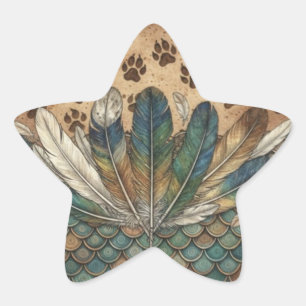 Boho-Feder- und Pfotenabdrücke Erdiges Tier spirit Stern-Aufkleber