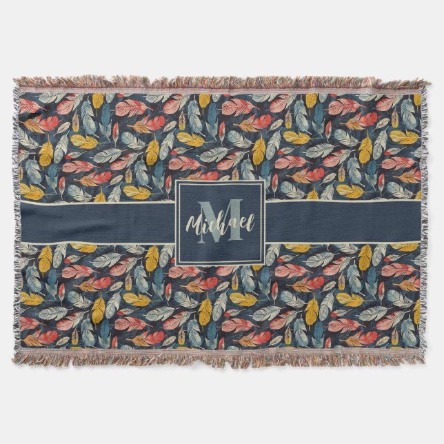 Boho Feder Whimsy Webteppich Decke (Vorderseite)