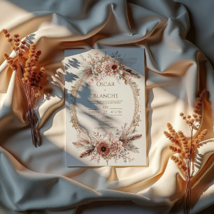 Boho-Federkranz Rosa Blumen Gold Hochzeit Einladung