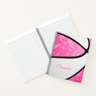 Boho-Federn, Gekritzel, Blumen, Basketball, Rosa Notizbuch
