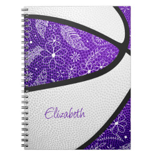 Boho-Federn Paisley-Muster lila weiß Basketball Notizblock