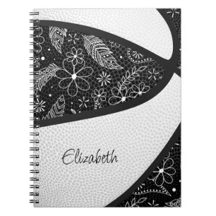 Boho-Federn-Paisley-Schwarz-Weiß-Basketball Notizblock