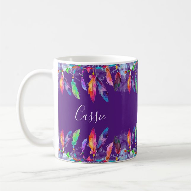 Boho Federn personalisiert Kaffeetasse (Links)