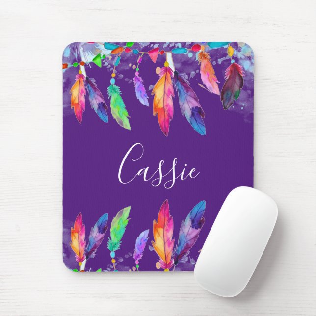 Boho Federn personalisiert Mousepad (Mit Mouse)