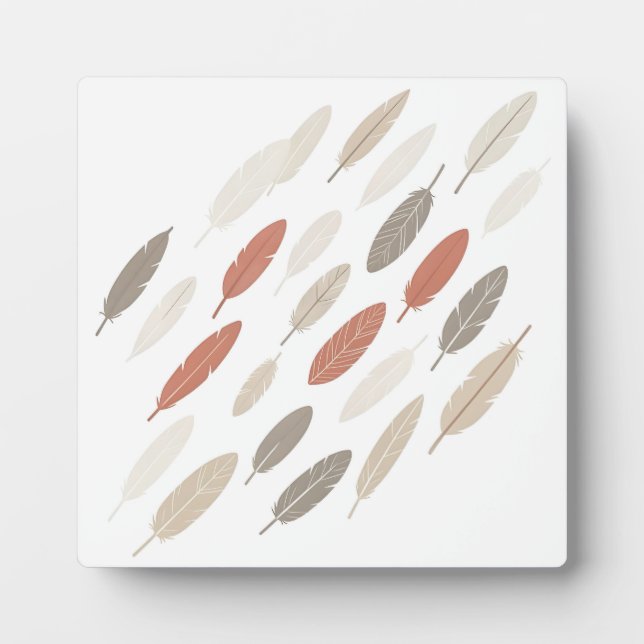 Boho-Federn Rost-Taupe-Diagonalmuster Fotoplatte (Vorderseite)
