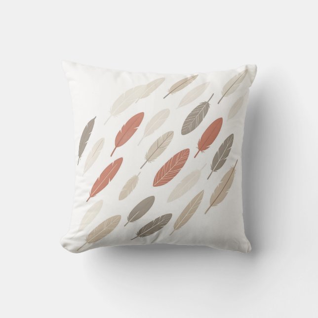 Boho-Federn Rost-Taupe-Diagonalmuster Kissen (Vorderseite)
