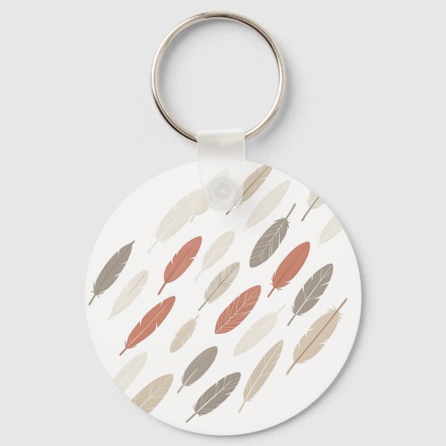 Boho-Federn-Rost-Taupe-Diagonalmuster Schlüsselanhänger (Vorderseite)