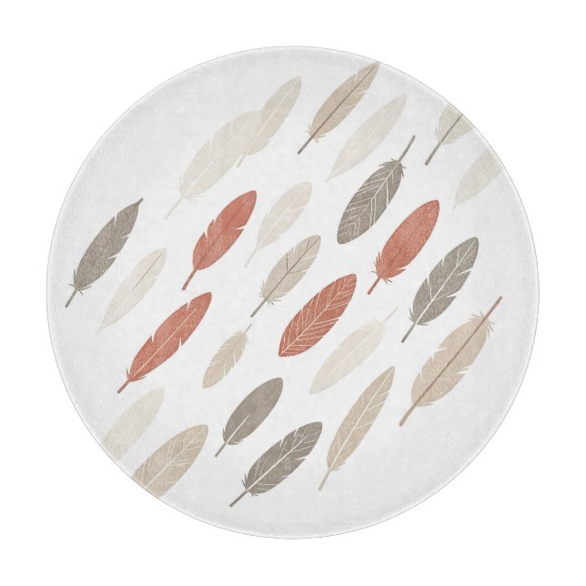 Boho-Federn Rost-Taupe-Diagonalmuster Schneidebrett (Vorderseite)