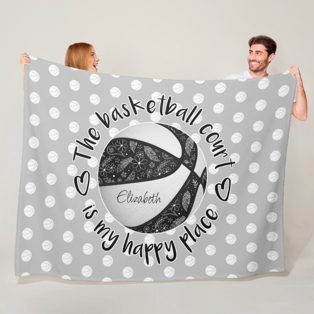 Boho Federn schwarzen Basketballplatz glücklicher  Fleecedecke (Beispiel)