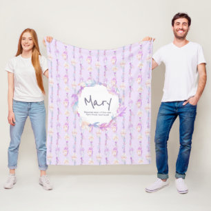 Boho Federn und Perlen lila Name Fleecedecke