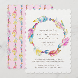 Boho Federperlen Aquarell Rosa Hochzeit lädt ein Einladung