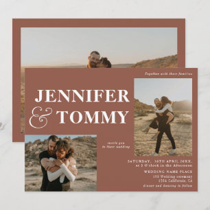 Boho fette Namen Retro 3 Foto Hochzeit Terrakotta Einladung