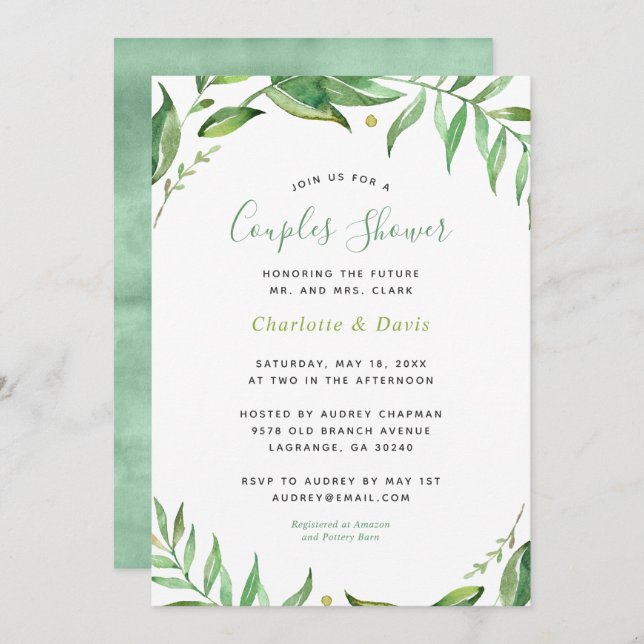 Boho Feuille Couples Douche Invitation (Devant / Derrière)
