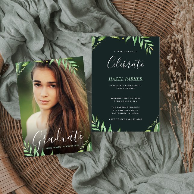 Boho Feuille Photo Graduation Invitation (Créateur téléchargé)