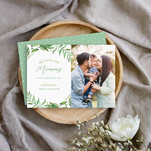 Boho Feuilles Personnalisé Mère's Day Carte photo (Créateur téléchargé)