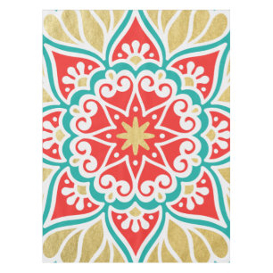Boho Fiesta Turquoise Rouge & Or Nappe géométrique