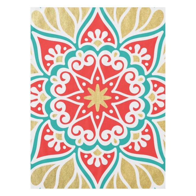 Boho Fiesta Turquoise Rouge & Or Nappe géométrique (Devant)