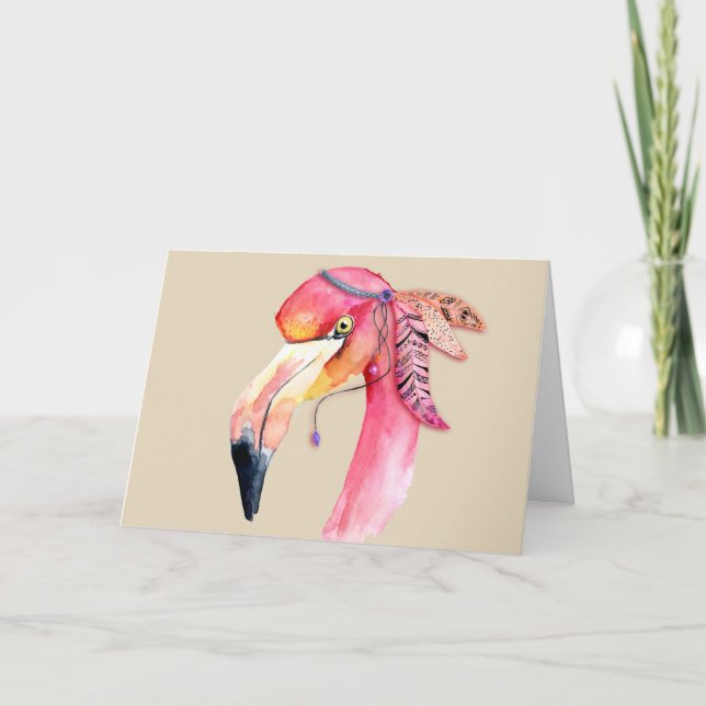 Boho Fiona Flamingo Greeting Card Karte (Vorderseite)