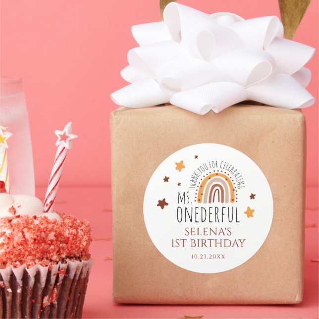 Boho First Birthday Girl Frau Onederful Runder Aufkleber (Party)