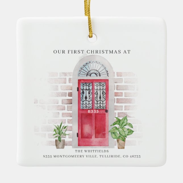 Boho First Christmas New Home Red Door Chic Plants Keramikornament (Vorderseite)